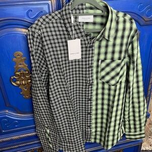 New! Ovadia & Sons Green black plaid Cotton Casual Button Down Shirt Large